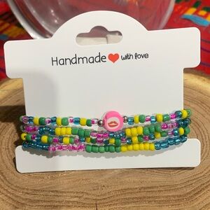 Handmade Beaded Set of 4 Bracelet - Multicolor Elastic Stretch 6.5